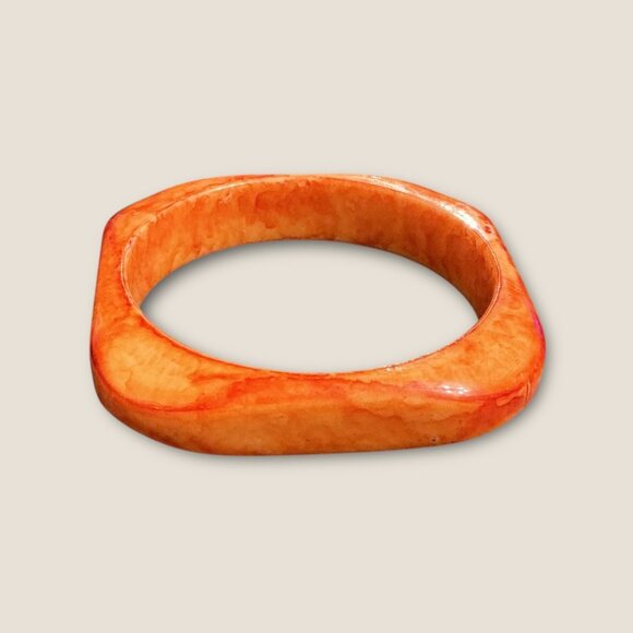 Vintage Square Orange Marbled Bangle Bracelet - Picture 1 of 5